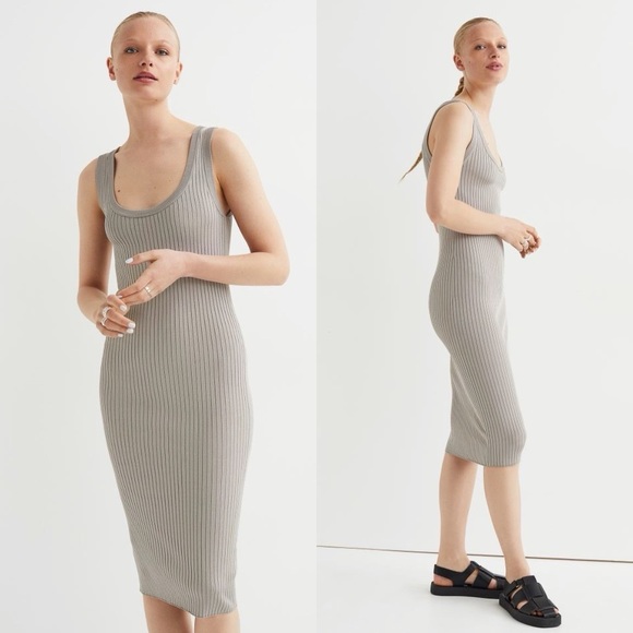 H&M Dresses & Skirts - H&M Gray ribbed knit bodycon midi sexy work cocktail formal casual long dress XL